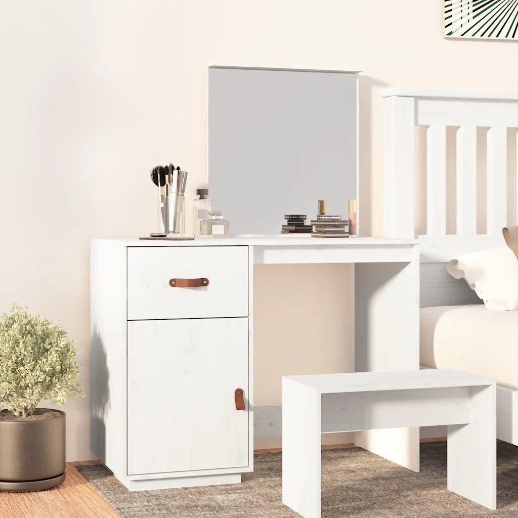 Toeletta | Tavolo da Trucco Bianca 95x50x134 cm in Legno Massello di Pino