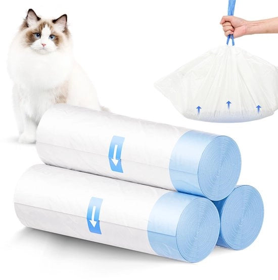 45 pacchi di sacchi di spazzatura con manico, gabbia per gatti autoreinventantes, sacchi di spazzatura, sacchi di gabbia per gatti con corda, biodegradabile, sostenibile, resistente alle scalfitture, impermeabile a liquidi - 3 rotoli