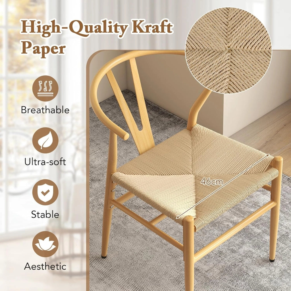 Set di 2 sedie da pranzo impilabili, da cucina, da soggiorno, con schienale e ampia seduta in rattan, portata 150 kg, con gambe in metallo, set di sedie 54 x 59 x 73 cm
