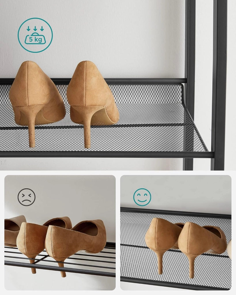 SONGMICS Scaffale Portascarpe a 8 Ripiani, Set di 2 Scarpiere Impilabile a 4 Livelli, Organizzatore per Scarpe con Ripiani a Rete in Metallo, Regolabili in Piano o ad Angolo, Nero LMR08B