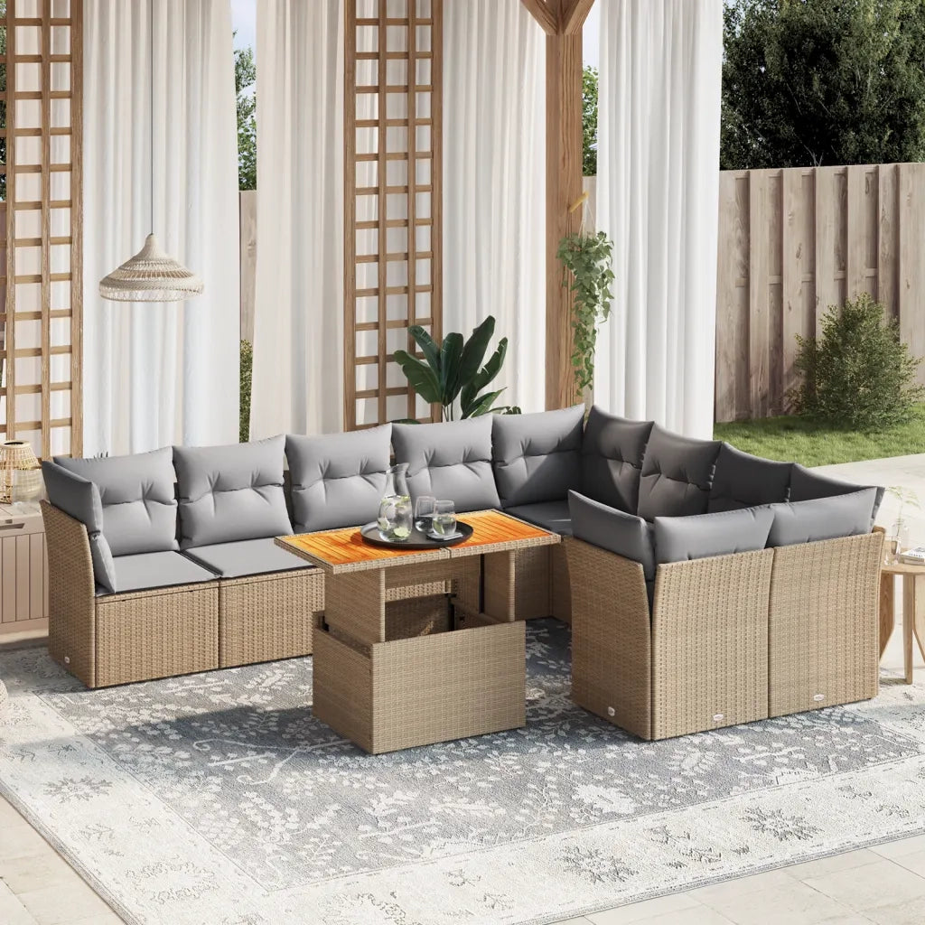 Set Divano da Giardino 10 pz con Cuscini Beige in Polyrattan 3271010