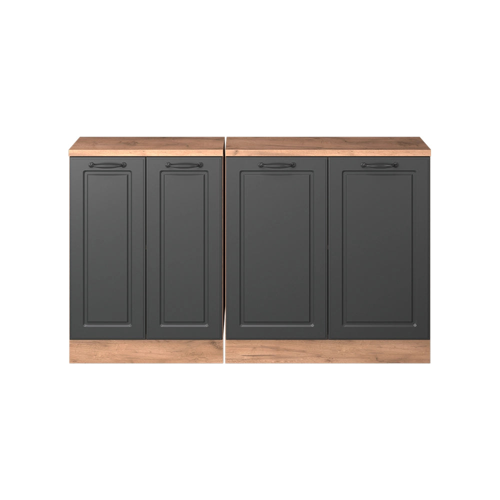 Mobile cucina sottotetto R-Line Antracite rustico/Rovere dorato 140 cm Set di 2 carcasse armadio profondità 60 cm Vicco