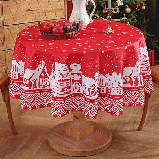 Tavolo di Natale a forma rotonda - Telaio in poliestere - Impermeabile e resistente alla sporcizia - 155 cm - Tavolo di Natale lavabile - Tavolo di Natale a forma rotonda - per feste, cucina, sala da pranzo