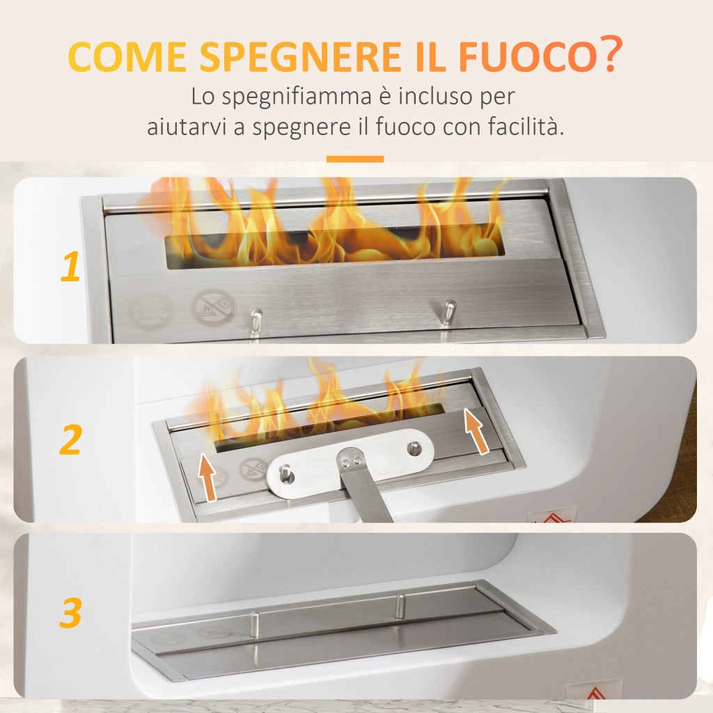 Easycomfort Camino Bioetanolo a Parete in Metallo da 2.5h di Combustione con Serbatoio 1.5L e Copertura 20m², 48x18x48 cm, Bianco