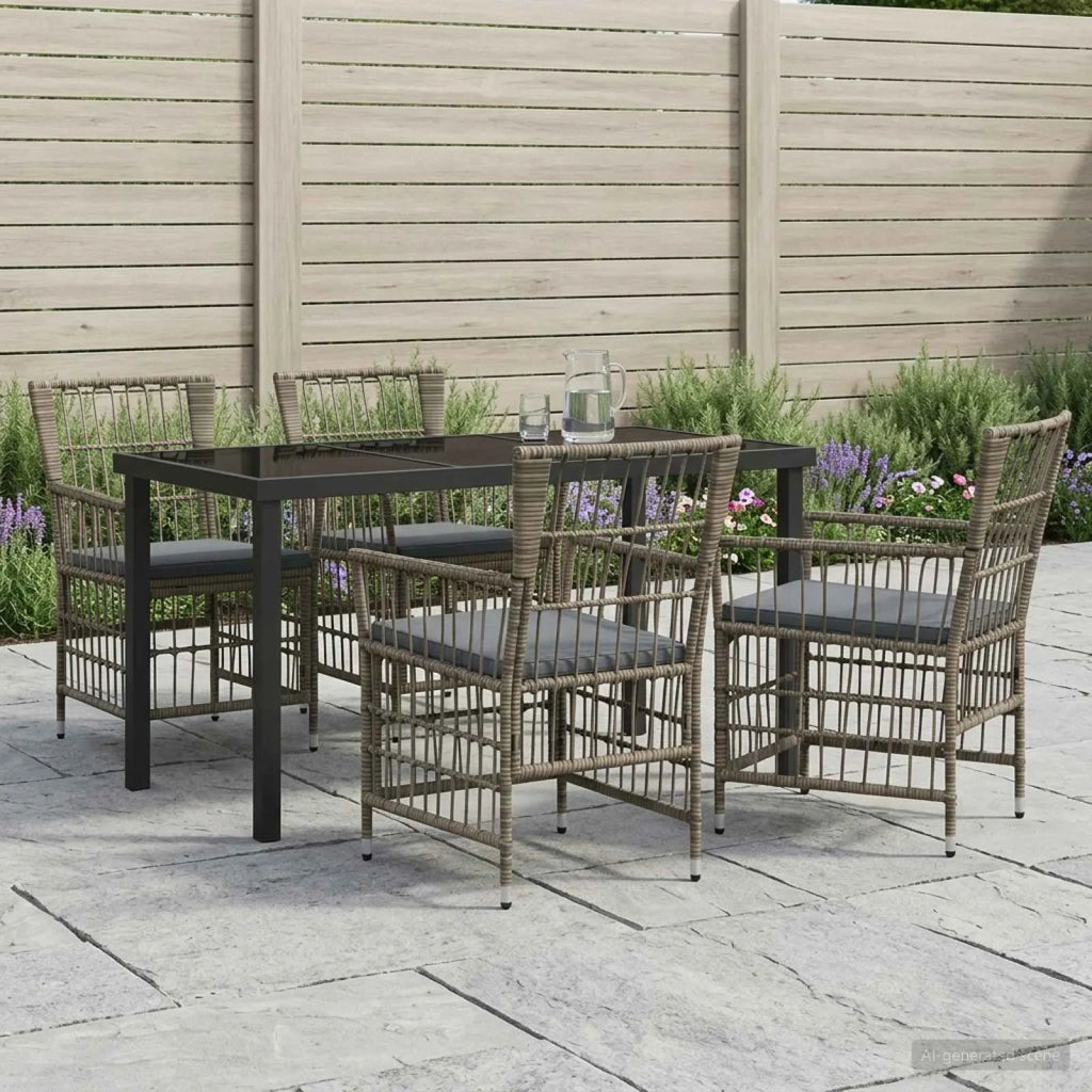 Set da pranzo per esterni 5 pz Grigio polyrattan 3448927