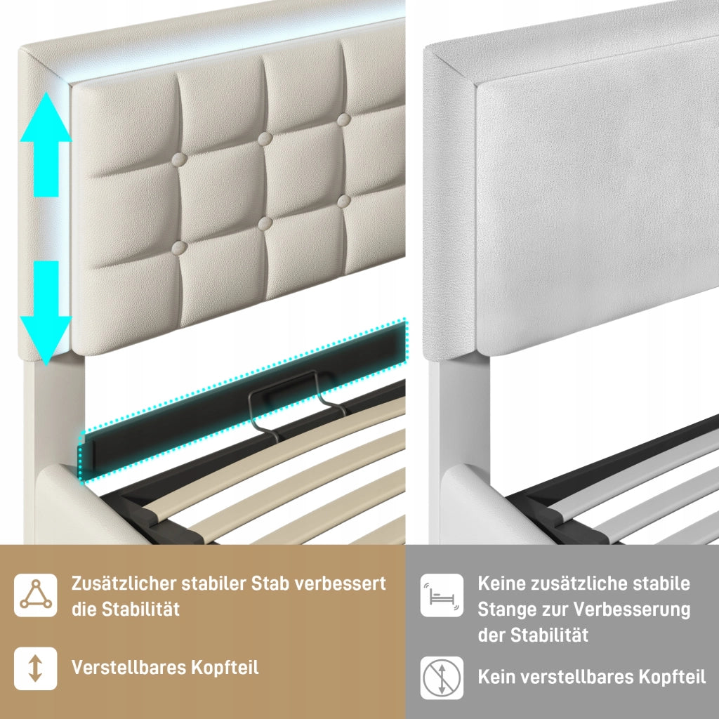 Letto imbottito con illuminazione LED - Xylo - 160x200 - Pelle sintetica bianca