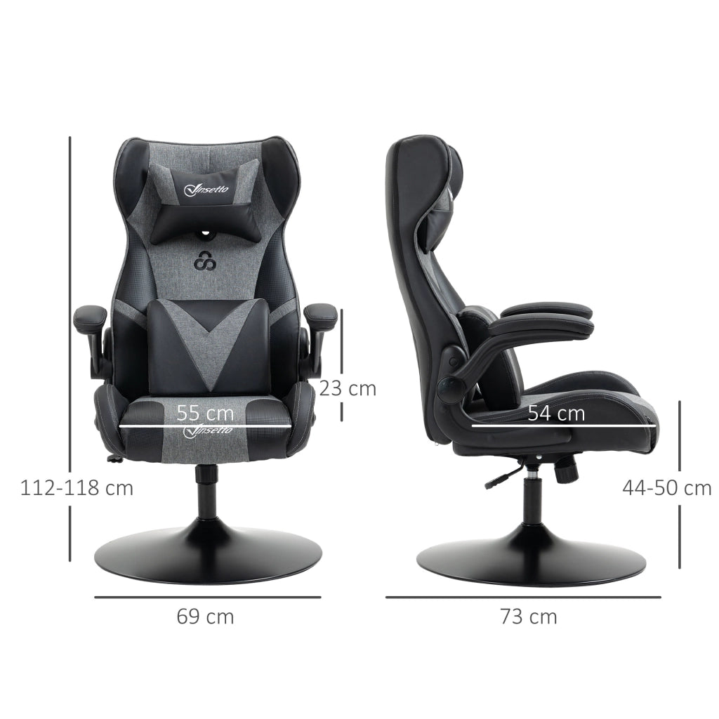 Sedia da Gaming Ergonomica ¨C Xylo ¨C Base Rotonda Altezza Regolabile Braccioli Cuscini PU Grigio Nero