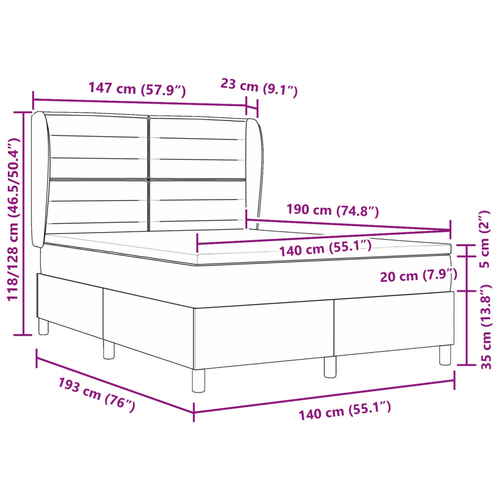 Box Spring Letto con Materasso Grigio Scuro 140x190 cm Tessuto
