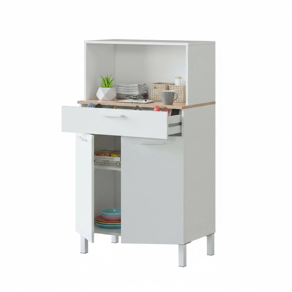 Armadio multiuso Asaro, Credenza da cucina a 2 ante, Mobile ausiliario multiuso, Armadio moderno, cm 72x4h126, Bianco e Rovere