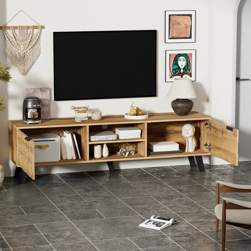 OKWISH Mobile TV con 2 Ante e 2 Vani Aperti, Cerniere Ammortizzate, Stile Moderno, per Soggiorno, 160,5 x 35,5 x 45 cm