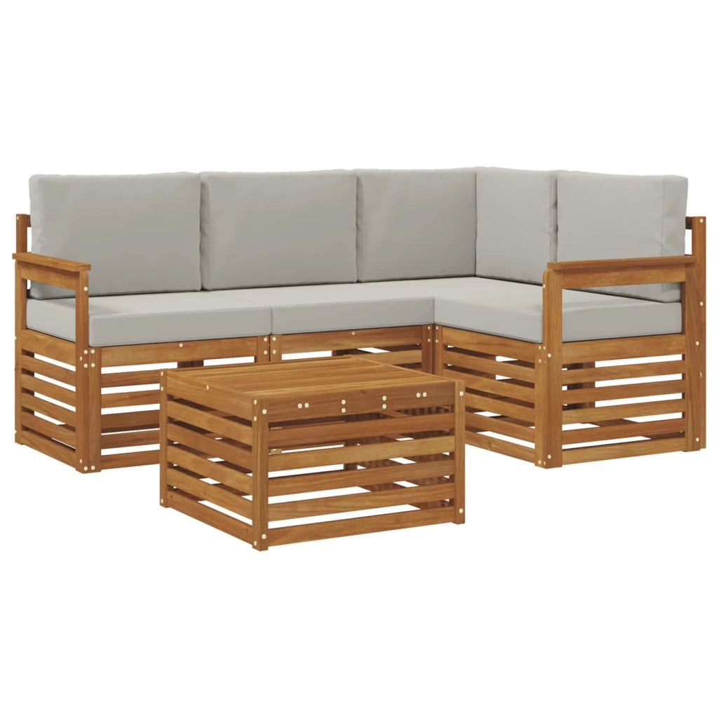 Set di divani da esterno 5 pcs Grigio Naturale e Chiaro