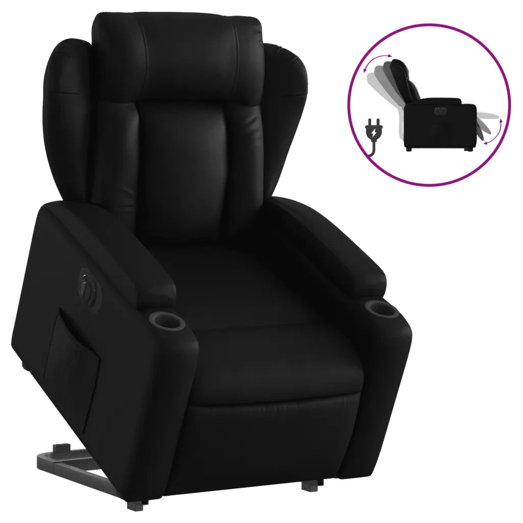 Poltrona Alzapersona Reclinabile Elettrica Nera in Similpelle 3204558