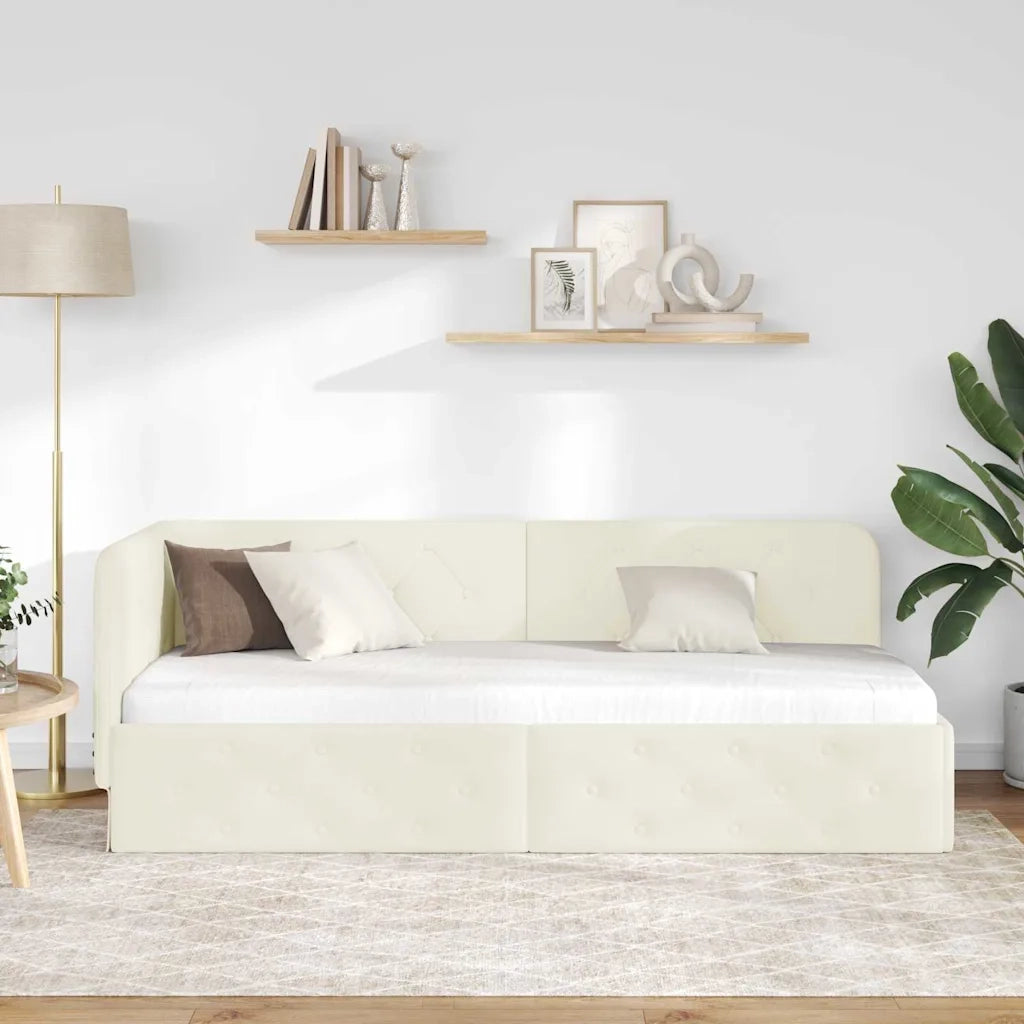 Letto singolo | Letto per adulti | Cornice del letto ad angolo Crema 80 x 200 cm Velluto