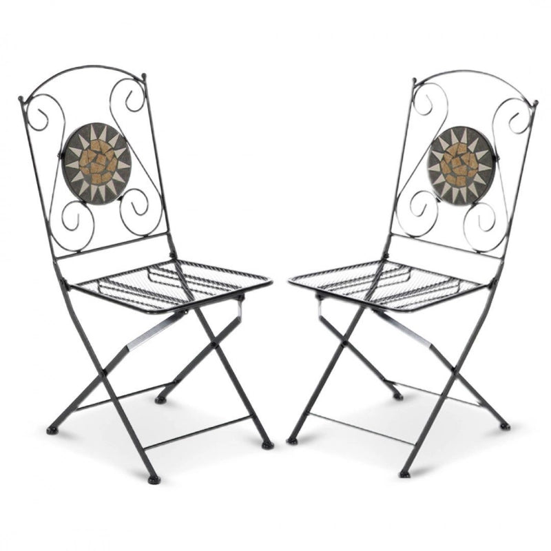 2 pz Sedia pieghevole richiudibile in ferro e mosaico per esterno MUSA 06409 BLACK
