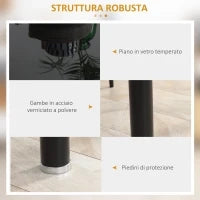 Set Tavolo da Pranzo con 4 Sedie, Piano in Vetro e Sedie Imbottite in Finta Pelle, Nero