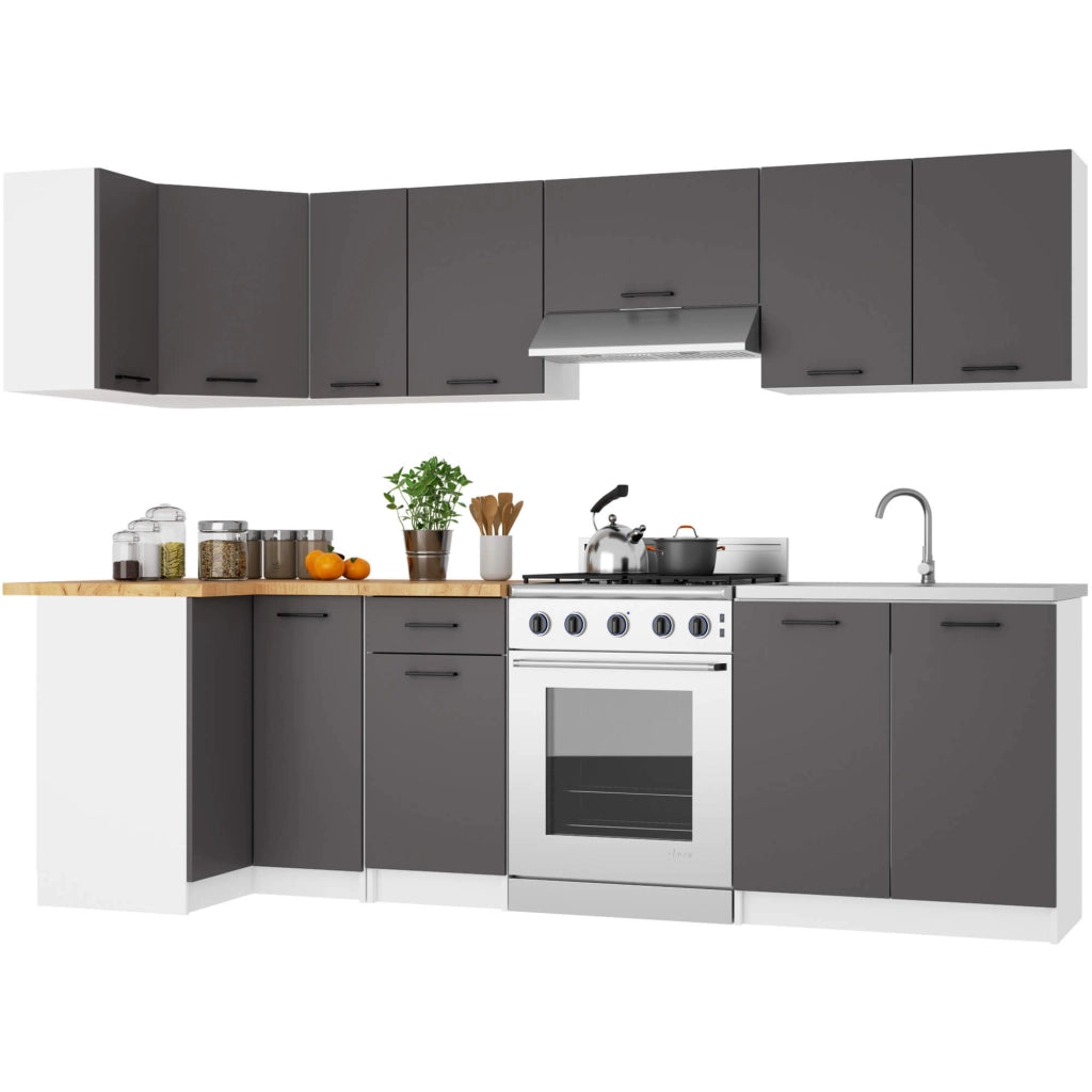 Mobile cucina modulare con piano di lavoro AKORD OLIWIA Bianco 90 cm 2 ante inserto frontale Grigio Grafite 90x46x85 cm