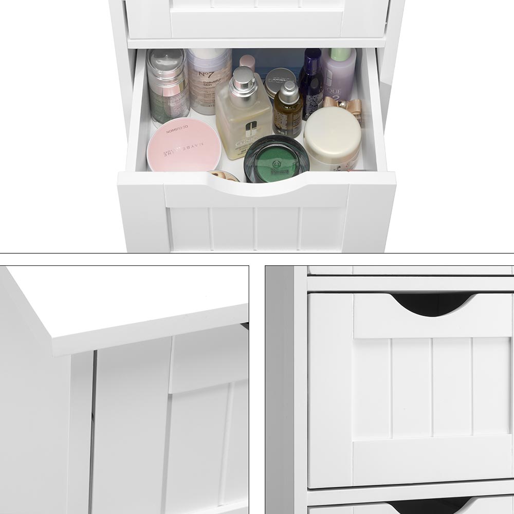 Mobile Bagno Cassettiera 4 Cassetti con Ripiano Legno MDF Bianco 30x30x82cm