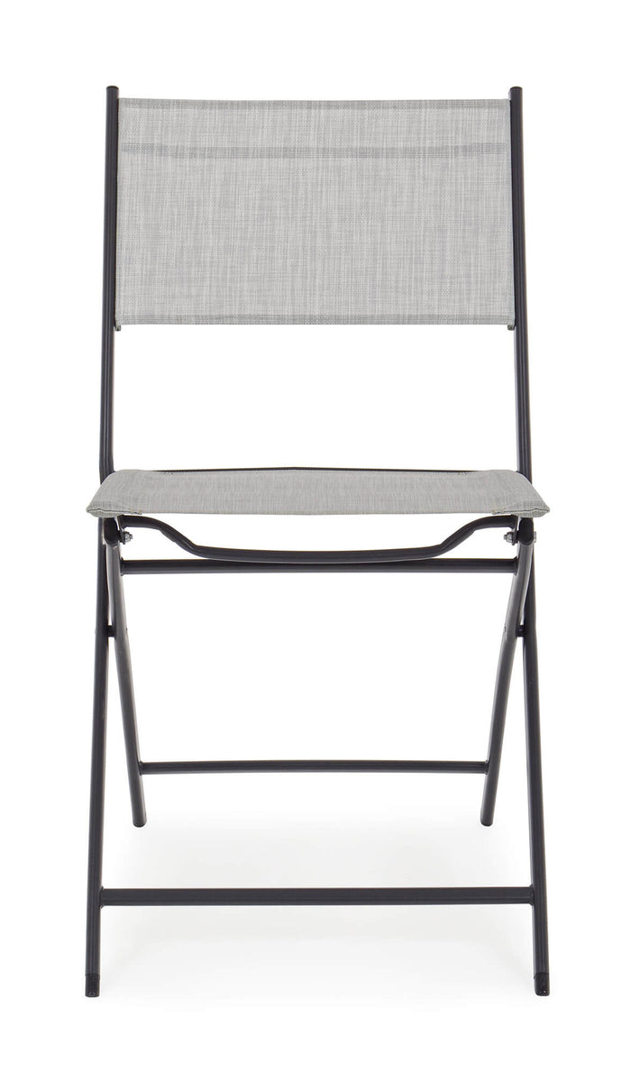 Set 4 Sedie da Giardino 46x58x80 cm in Acciaio e Textilene Martinez Grigio Chiaro