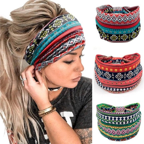 3 set di fascette stampate, cuffie elastiche ampie, bende anti-slip per capelli per yoga, corsa, sport, allenamento, cuffie boho, accessori per capelli per donne