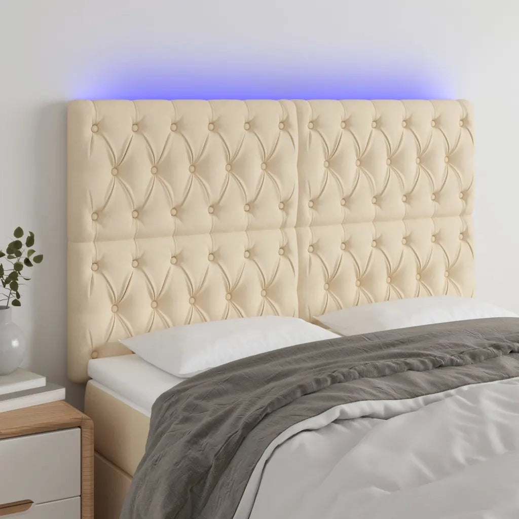 Testiera a LED Crema 160x7x118/128 cm in Tessuto