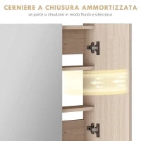 kleankin Specchio Bagno Contenitore con 3 Ante a Specchio Soft Close, Specchiera Bagno con Ripiani Regolabili in Legno e Vetro, 90x13.5x60 cm, Color Legno