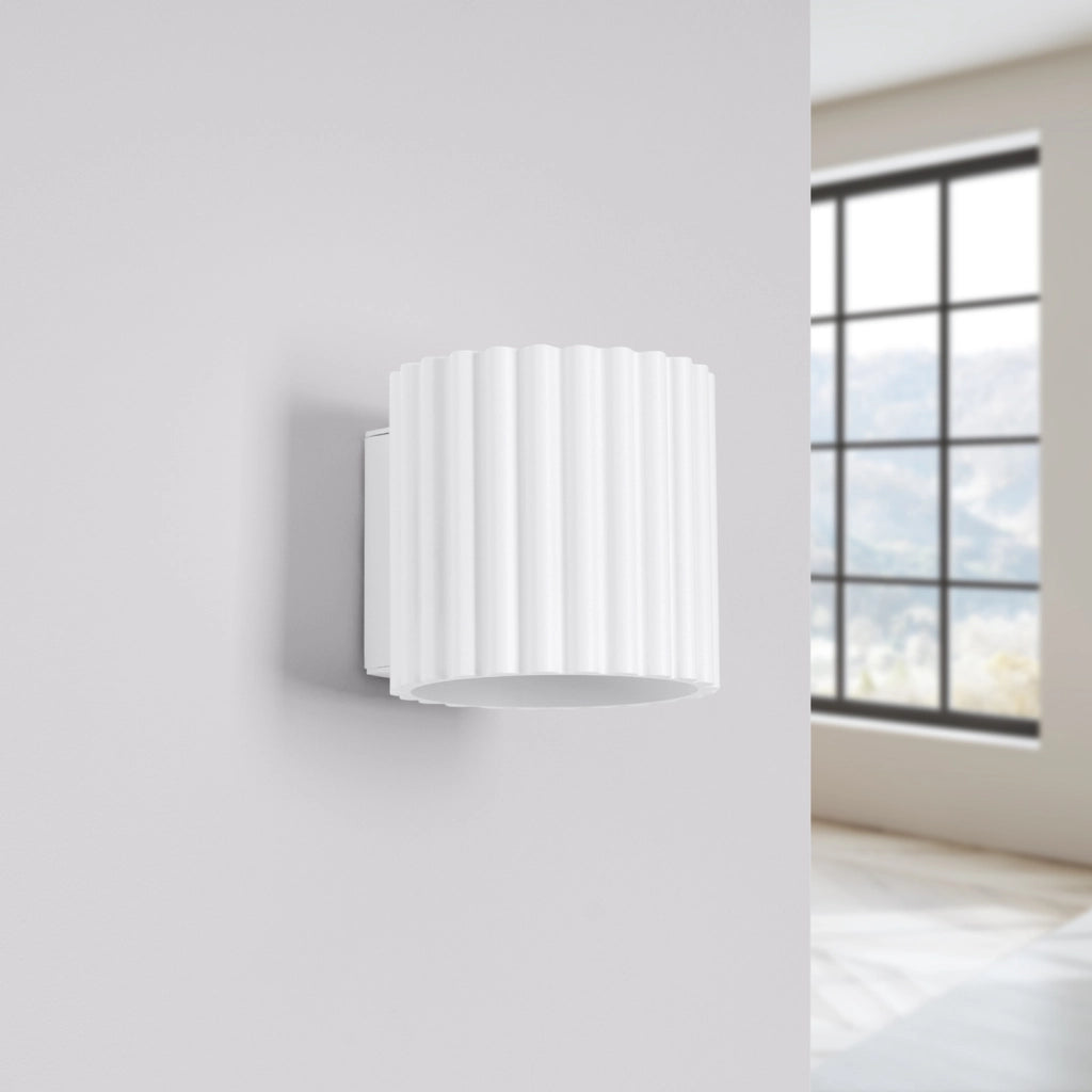 Applique moderna bianca tubo rigato 10cm su/giù G9