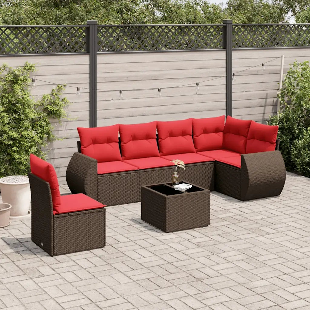 Set Divani da Giardino 7 pz con Cuscini Marrone in Polyrattan 3221443