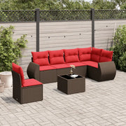 Set Divani da Giardino 7 pz con Cuscini Marrone in Polyrattan 3221443