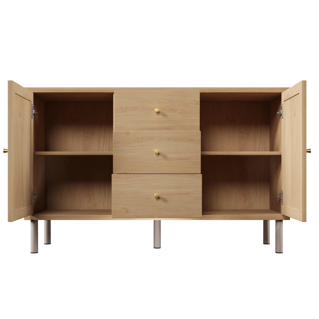 Credenza in stile country 120x40x75 cm rovere con 2 ante, 3 cassetti e ripiani regolabili