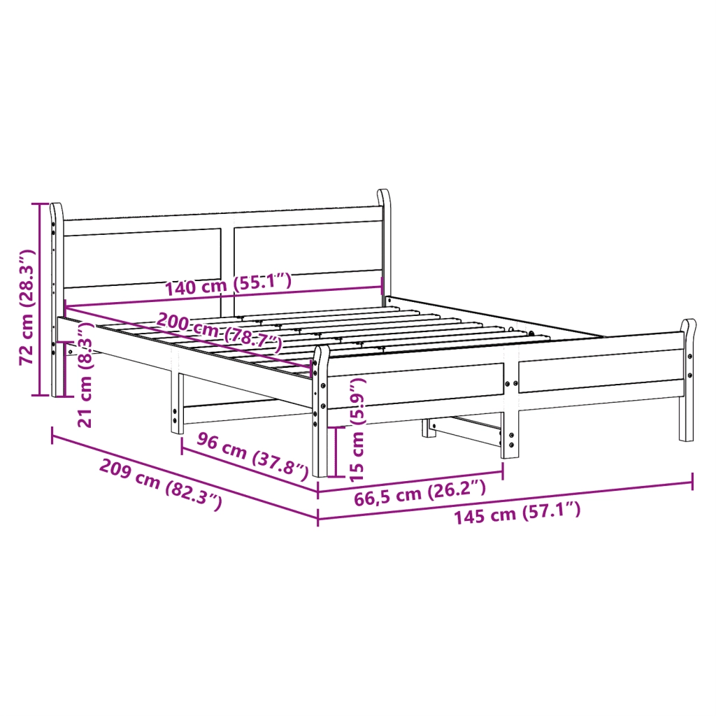 vidaXL Letto senza Materasso Bianco 140x200 cm Legno Massello di Pino
