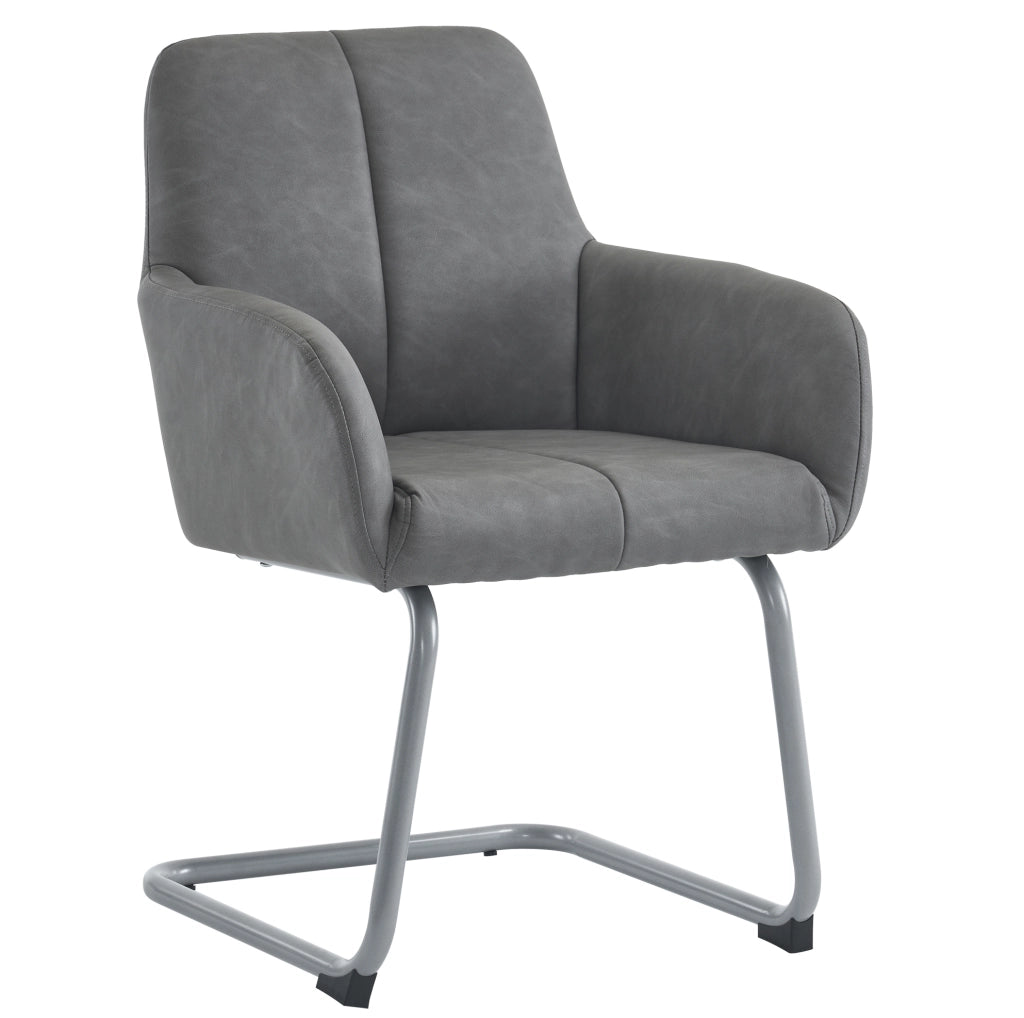 Set di 6 sedie da pranzo con braccioli; design ergonomico; in pelle; grigio
