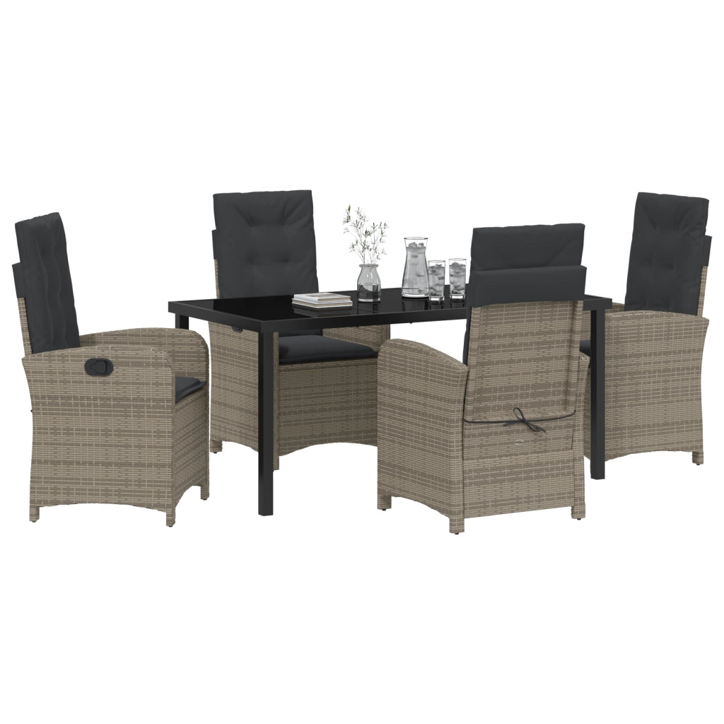 Set da pranzo da giardino 5 pezzi con cuscini Grigio Polyrattan