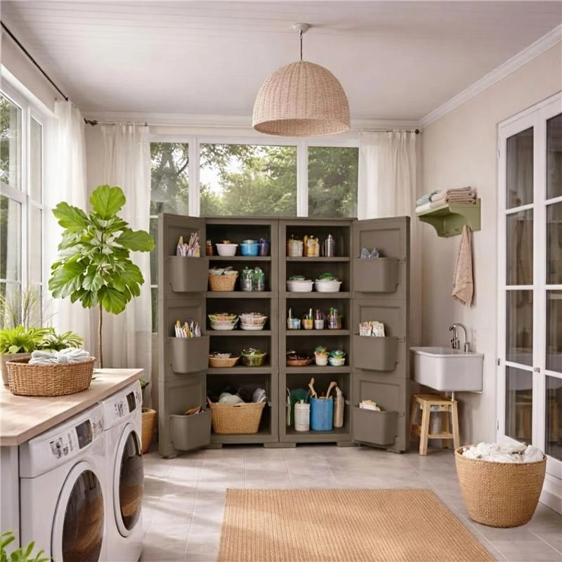 MOBILE MULTIUSO 2 ANTE WENGÉ 79X43X125 CM CON 3 MODULI E 6 TASCHE LATERALI – CONTENITORE VERTICALE SALVASPAZIO PER ORGANIZZAZIONE CASA