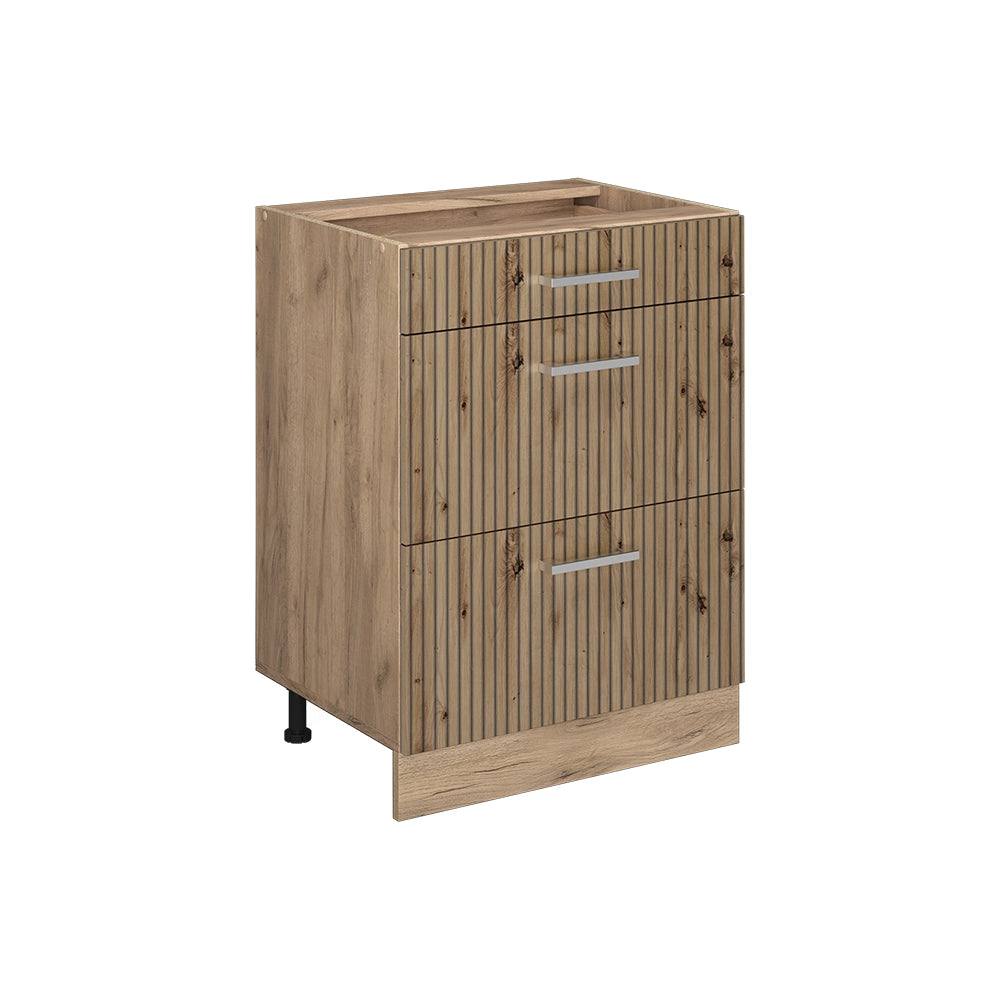 Vicco Mobiletto base per cucina Rovere artigianale 60 cm con cassetti, senza piano di lavoro