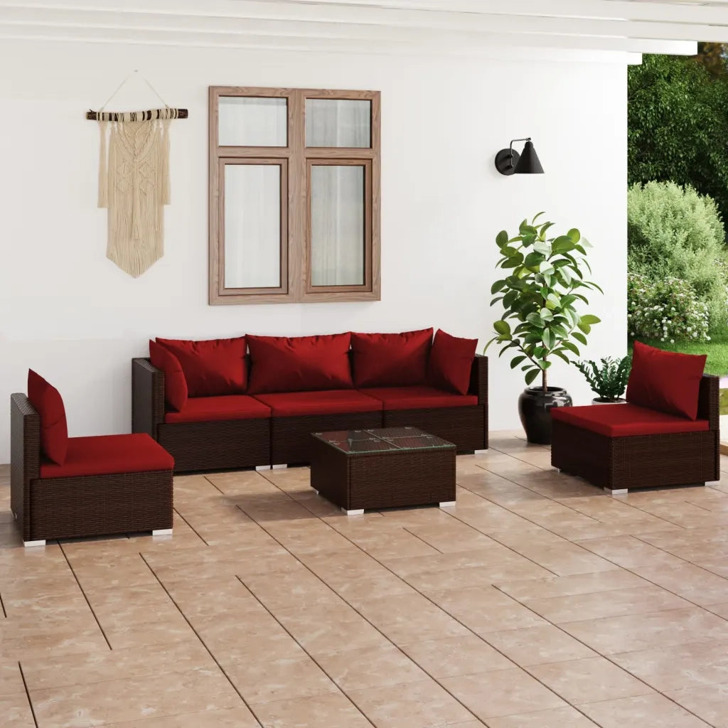 Set Divani da Giardino 6 pz con Cuscini in Polyrattan Marrone 3102195