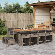 Set da Pranzo da Giardino 13pz con Cuscini Grigio in Polyrattan 3211166
