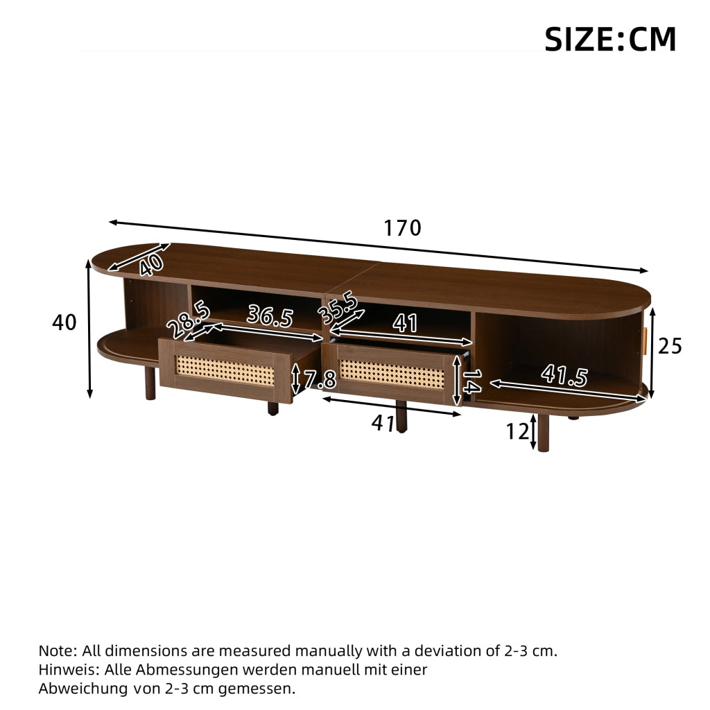 Mobile TV con Cassetti e Ante Scorrevoli Rattan ¨C MINIMAL ¨C Noce 170x40x40 cm