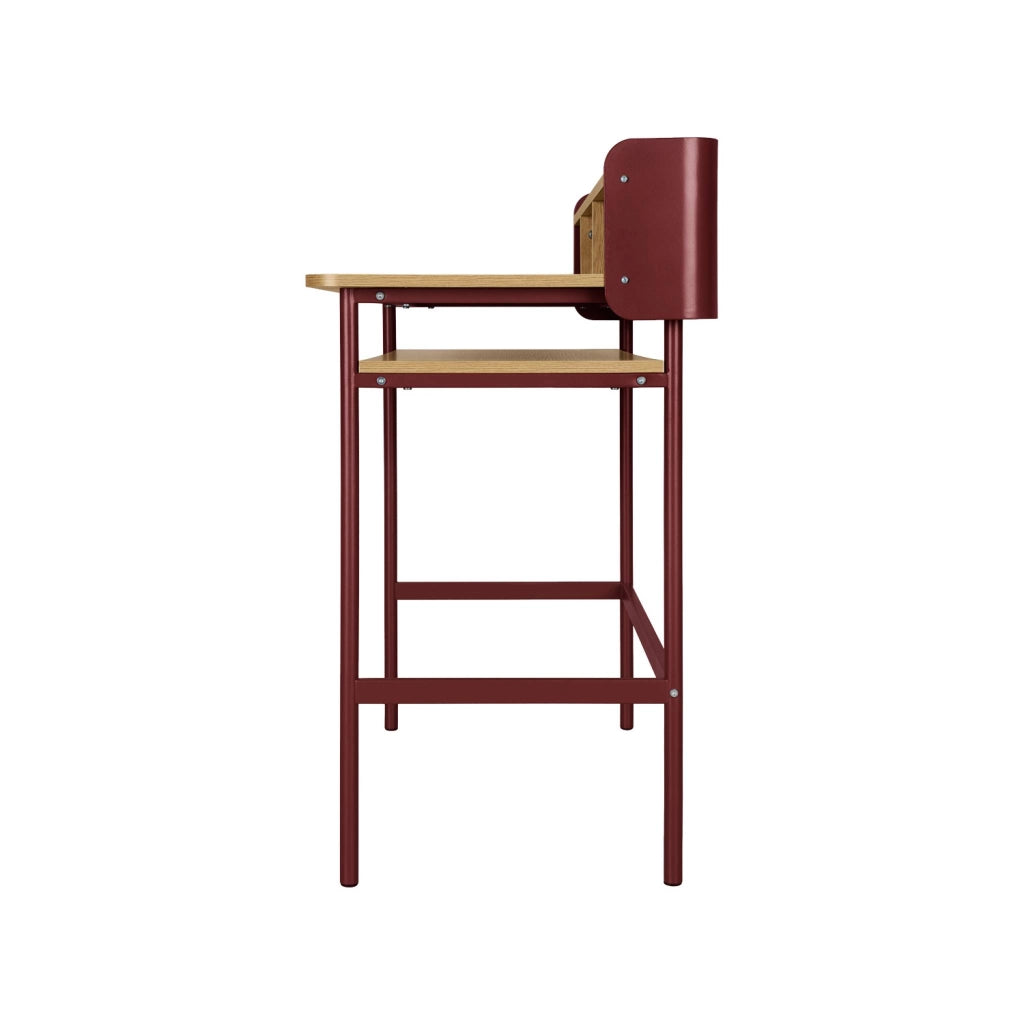 Scrivania in metallo e legno con 3 vani, rosso