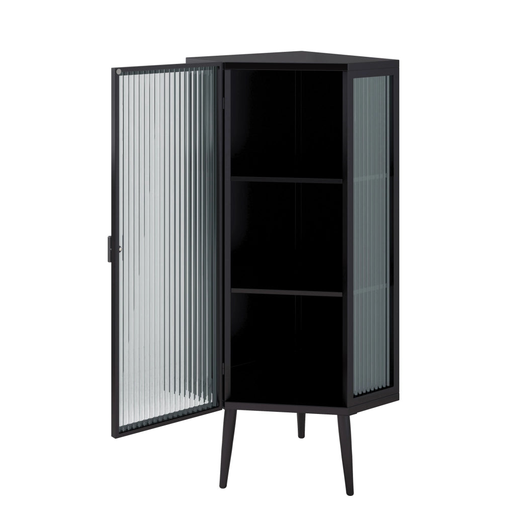 Mobile ad angolo da terra 56x42;5x110 cm in metallo e vetro temperato nero
