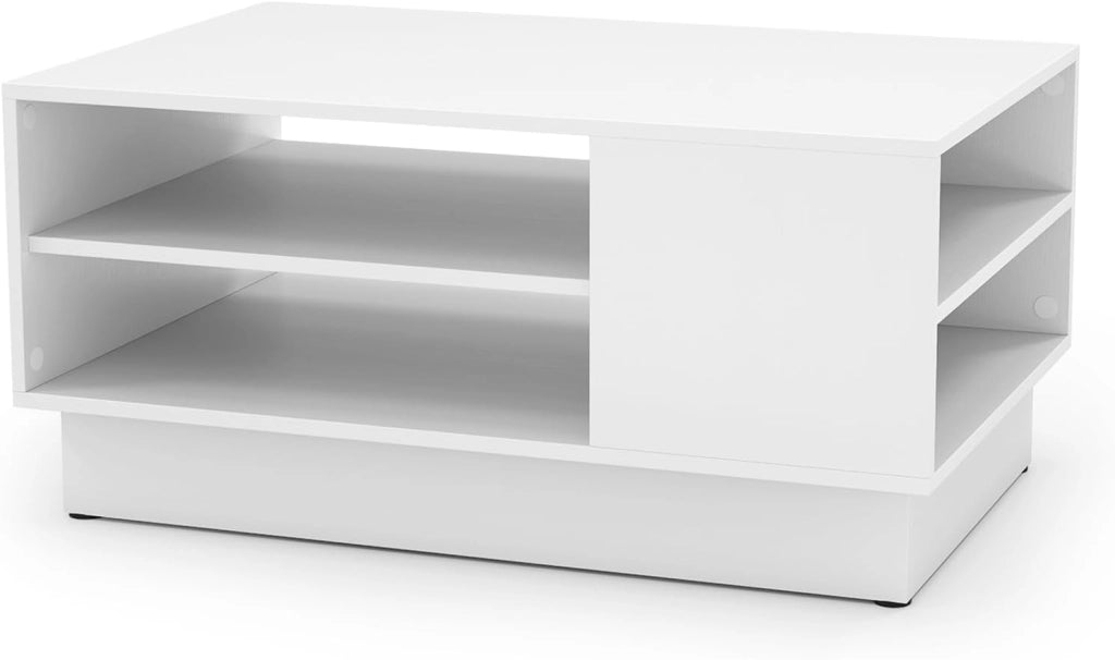 Tavolino da caffè a 2 ripiani aperti, 86 x 56 x 41 cm, rettangolare con superficie ampia, design moderno, per soggiorno, ufficio (bianco)