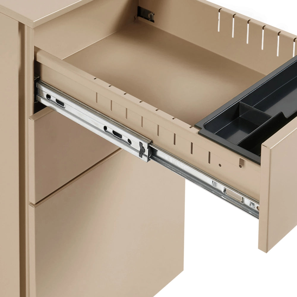 Mobiletto Portaoggetti in Metallo beige con 3 Cassetti con serratura a chiave e ruote industriali moderno Home Office Garage