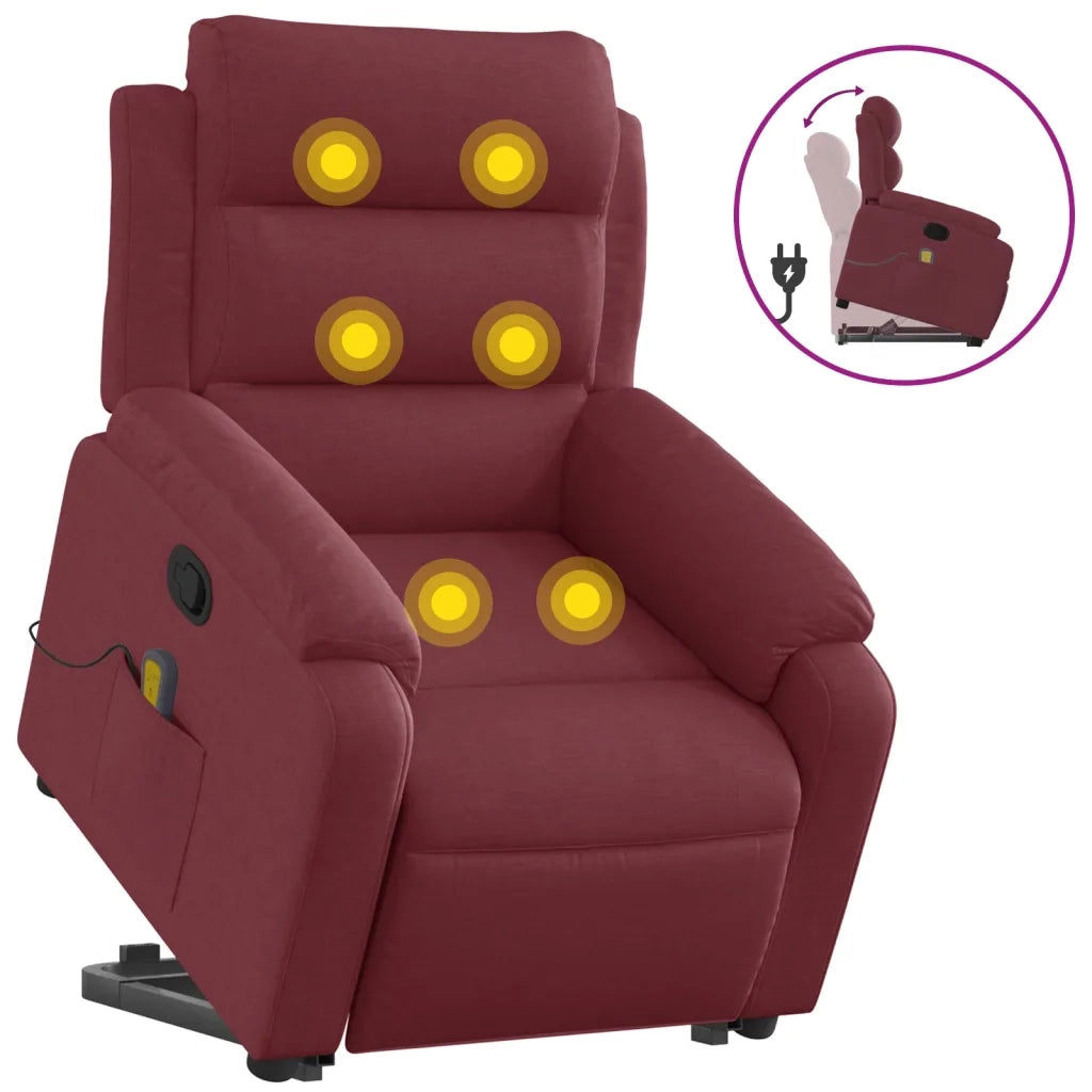 Poltrona Alzapersona Massaggio Reclinabile Rosso Vino Tessutocod mxl 132827