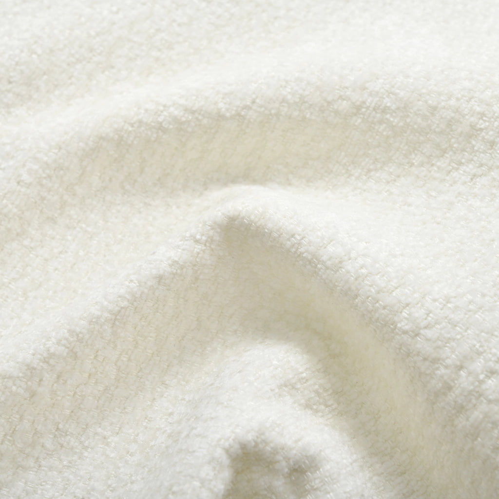 Divano angolare L in chenille beige con pouf, 3 posti, design moderno per soggiorno