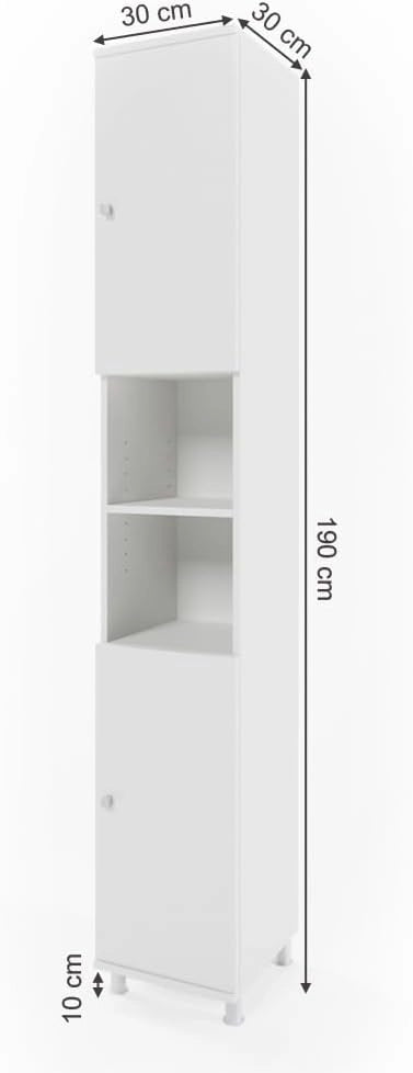 Mobile bagno alto Fynn, Bianco, 30 x 190 cm, per la conservazione di articoli da bagno e asciugamani