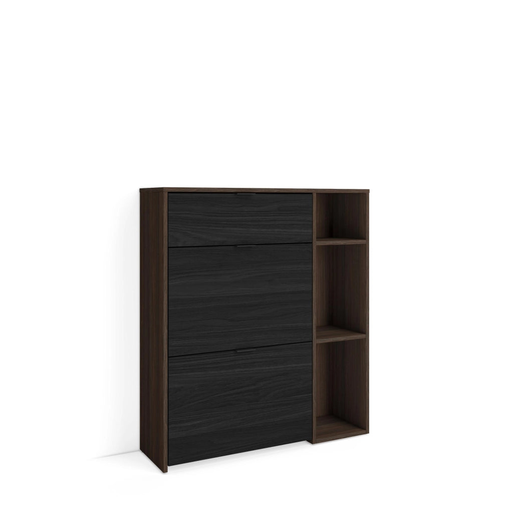 Scarpiera Ingresso, 90x27x102cm, 10 paia di scarpe, Armadio, Rovere scuro e Nero