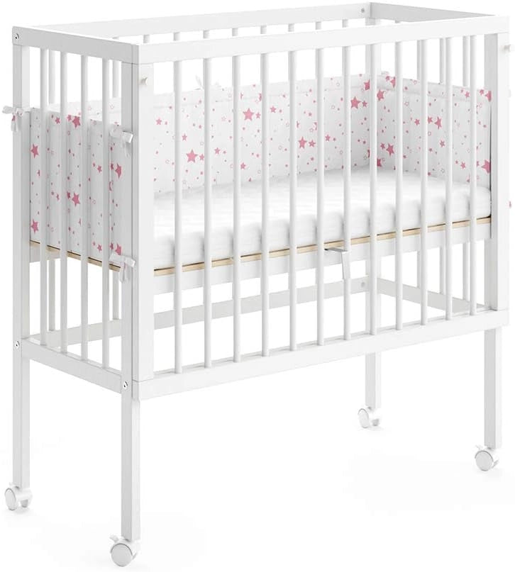 Lettino da attaccare al letto Sophie, Bianco, 94 x 42.5 cm 2 guide laterali, regolabile in altezza con ruote e fissaggio al letto dei genitori