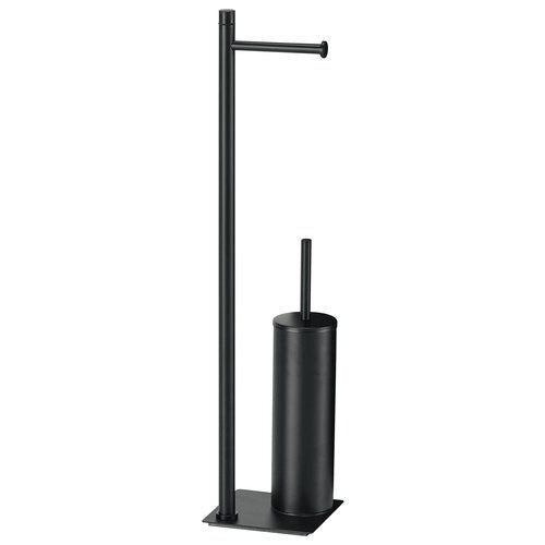 Gedy TA3214 TANIA Colonna attrezzata WC con Portarotolo e Portascopino in Resina termoplastica Acciaio inox e Cromall colore Nero opaco
