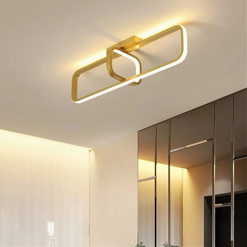 Trade Shop - Plafoniera Led 32 W Rettangolare Oro Design Moderno Lampadario A Soffitto 50224 -
