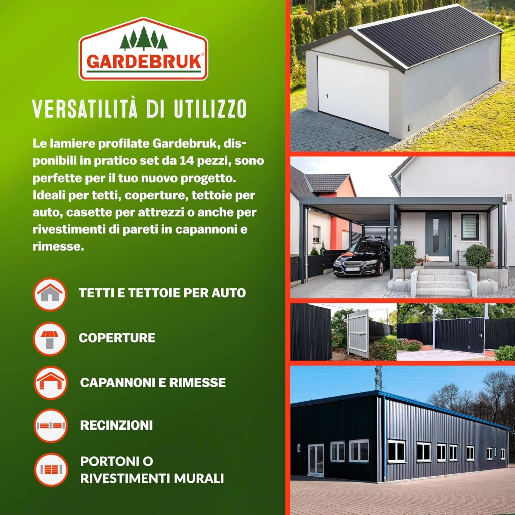 ® 14x Lamiere Zincate Profilate110x46cm =7m² Lastre Trapezoidali Pannelli Copertura in Metallo Tetto Tettoia Lamiera Grecata Antracite