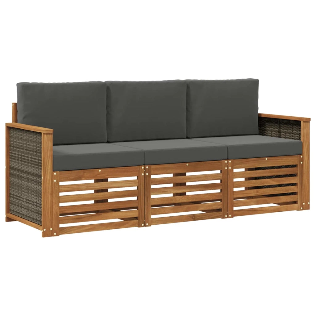 Set divani con cuscino 3 pcs Legno di Acacia Massello